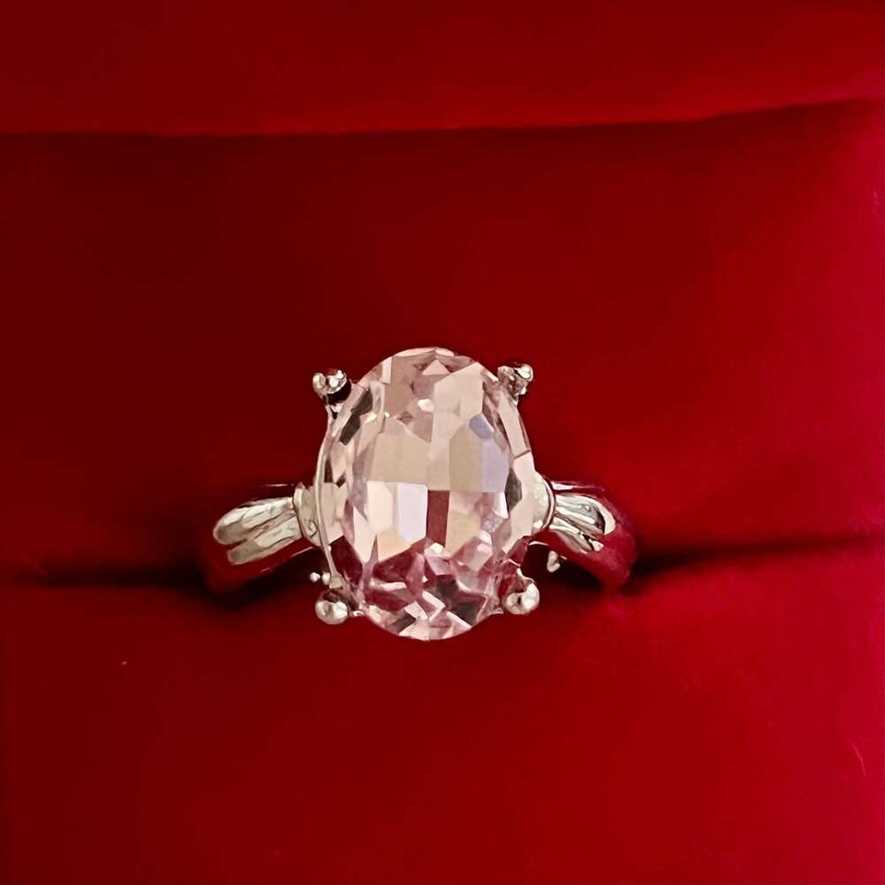 Morganite Solitaire Ring Oval Cut White Gold Solitaire Ring Size 8